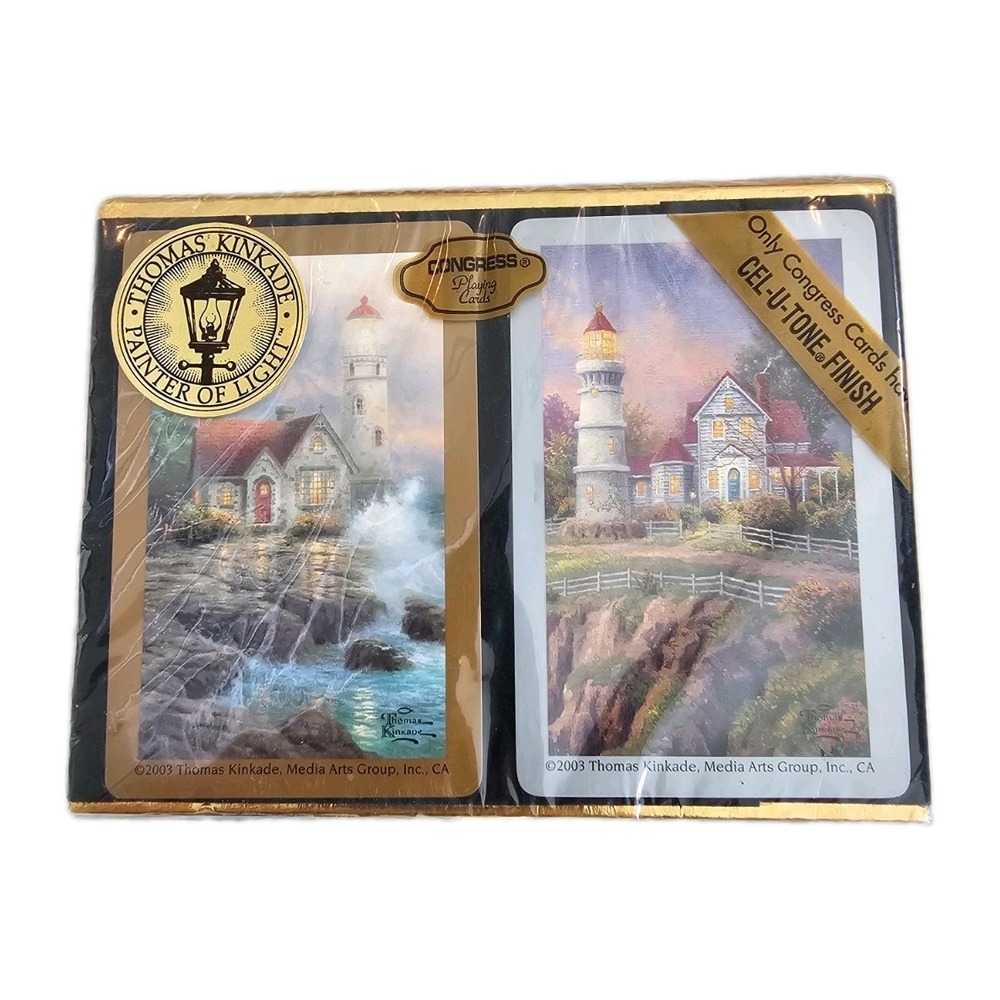 2 Decks Thomas Kinkade Congress Playing Cards Cel U Tone Finish Lighthouse VTG